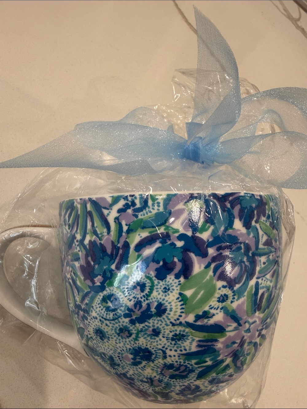 Lilly Pulitzer Hidden Lion Blue/Lilac/Purple 12oz Ceramic Mug - Signed XXO Lilly